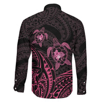 Pink Black Polynesia Floral Sea Turtle Family Matching Off The Shoulder Long Sleeve Dress and Hawaiian Shirt - Polynesian Pride