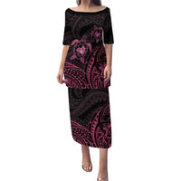 Pink Black Polynesia Floral Sea Turtle Family Matching Puletasi and Hawaiian Shirt LT14 Mom's Dress Black - Polynesian Pride