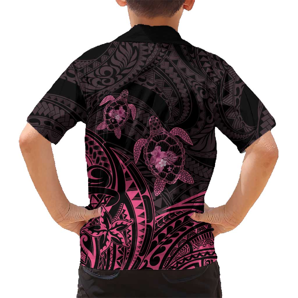 Pink Black Polynesia Floral Sea Turtle Family Matching Tank Maxi Dress and Hawaiian Shirt - Polynesian Pride