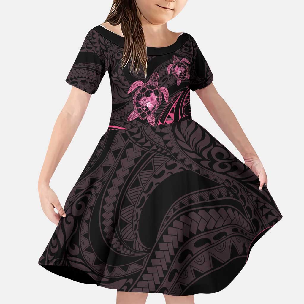 Pink Black Polynesia Floral Sea Turtle Family Matching Tank Maxi Dress and Hawaiian Shirt - Polynesian Pride