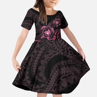 Pink Black Polynesia Floral Sea Turtle Family Matching Tank Maxi Dress and Hawaiian Shirt - Polynesian Pride