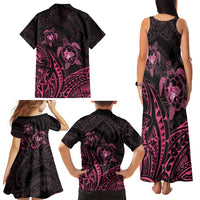 Pink Black Polynesia Floral Sea Turtle Family Matching Tank Maxi Dress and Hawaiian Shirt - Polynesian Pride