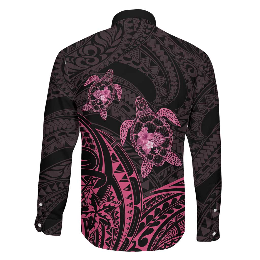 Pink Black Polynesia Floral Sea Turtle Family Matching Tank Maxi Dress and Hawaiian Shirt - Polynesian Pride