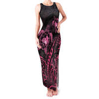 Pink Black Polynesia Floral Sea Turtle Family Matching Tank Maxi Dress and Hawaiian Shirt - Polynesian Pride