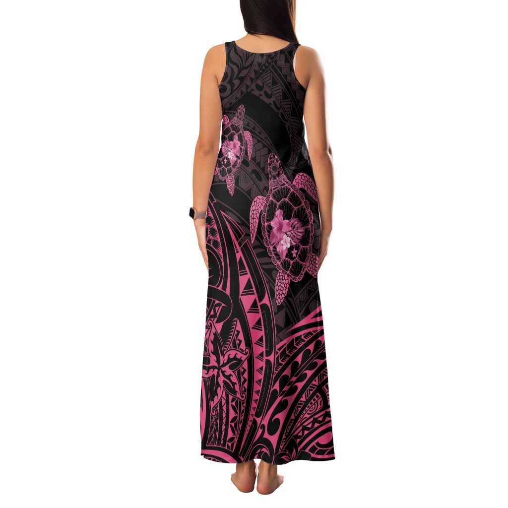 Pink Black Polynesia Floral Sea Turtle Family Matching Tank Maxi Dress and Hawaiian Shirt - Polynesian Pride