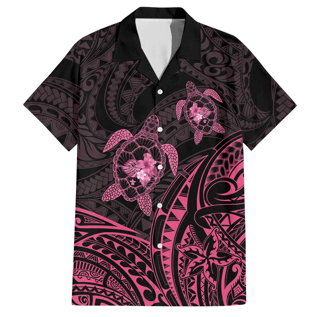 Pink Black Polynesia Floral Sea Turtle Hawaiian Shirt LT14 Black - Polynesian Pride
