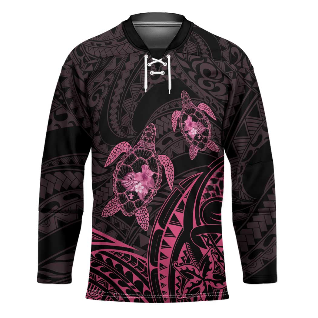 Pink Black Polynesia Floral Sea Turtle Hockey Jersey LT14 Unisex Black - Polynesian Pride