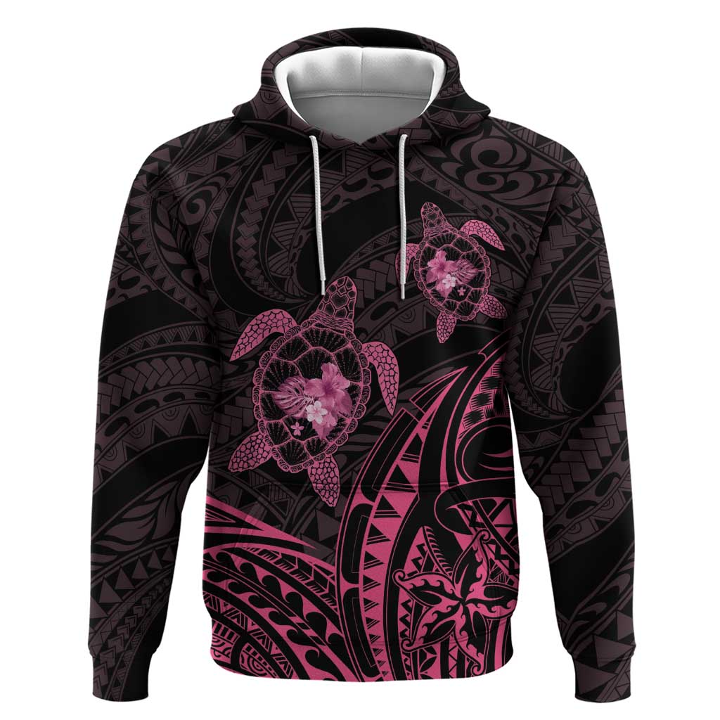 Pink Black Polynesia Floral Sea Turtle Hoodie - Polynesian Pride