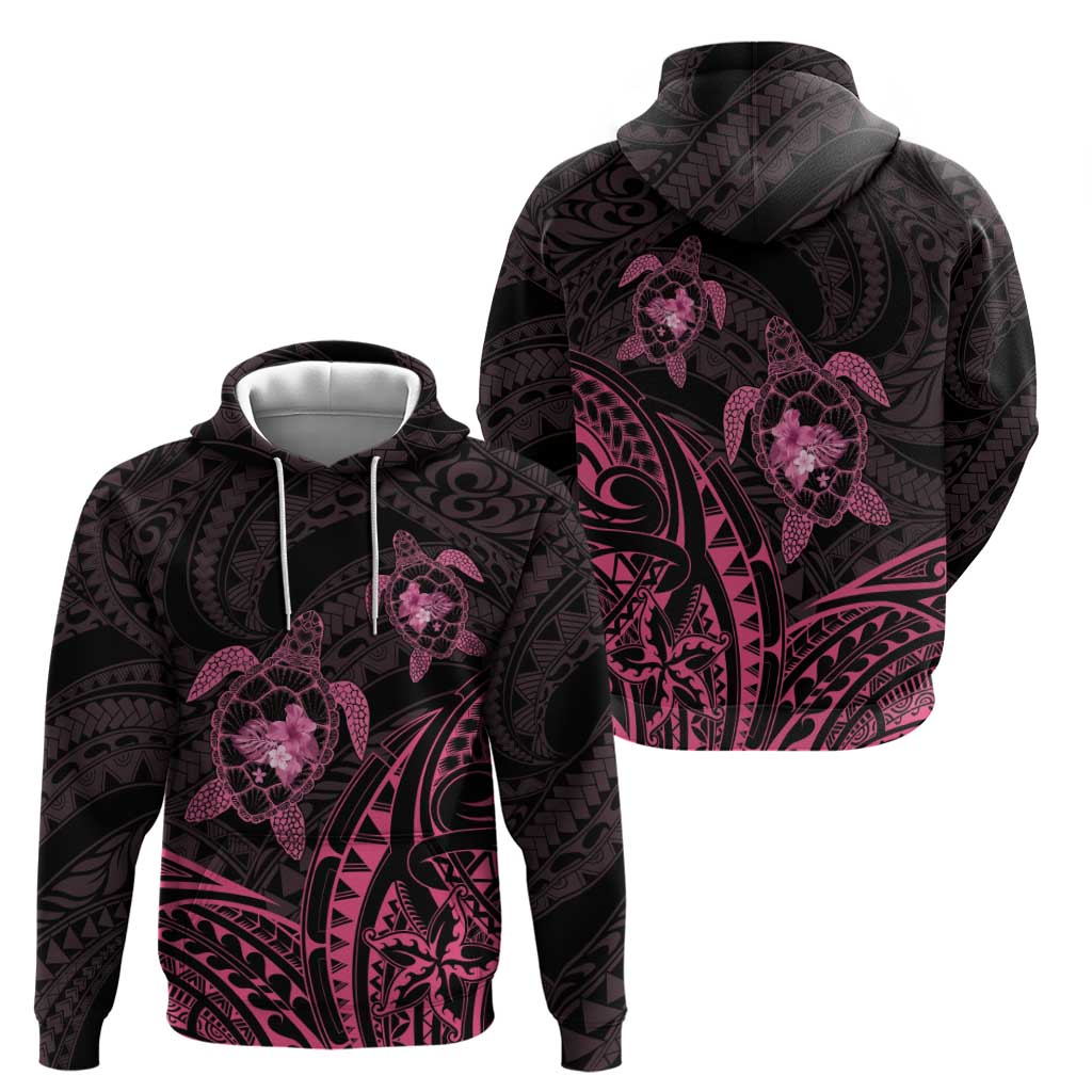 Pink Black Polynesia Floral Sea Turtle Hoodie - Polynesian Pride