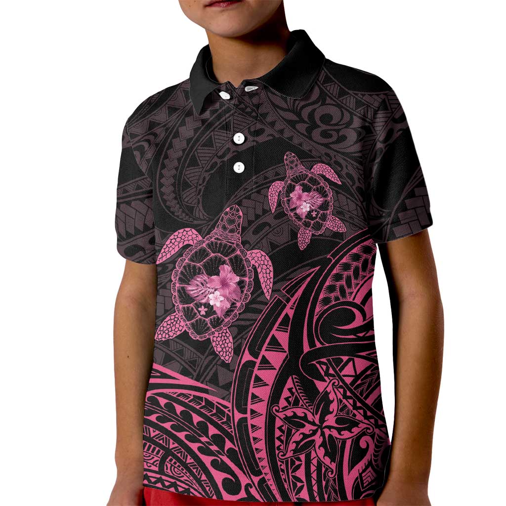 Pink Black Polynesia Floral Sea Turtle Kid Polo Shirt LT14 Kid Black - Polynesian Pride