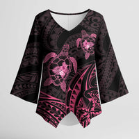 Pink Black Polynesia Floral Sea Turtle Kimono Sleeve Blouse - Polynesian Pride
