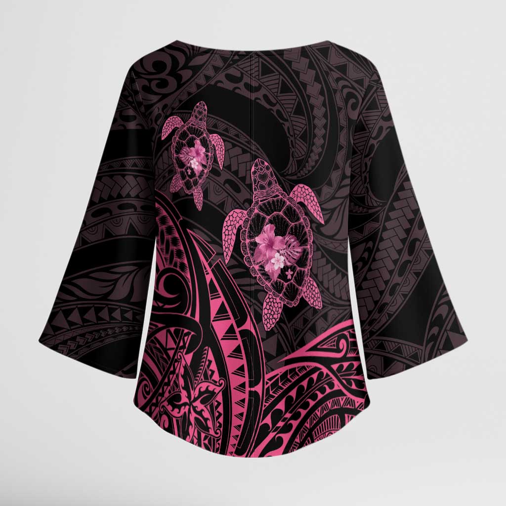 Pink Black Polynesia Floral Sea Turtle Kimono Sleeve Blouse - Polynesian Pride