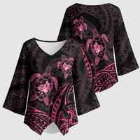 Pink Black Polynesia Floral Sea Turtle Kimono Sleeve Blouse - Polynesian Pride