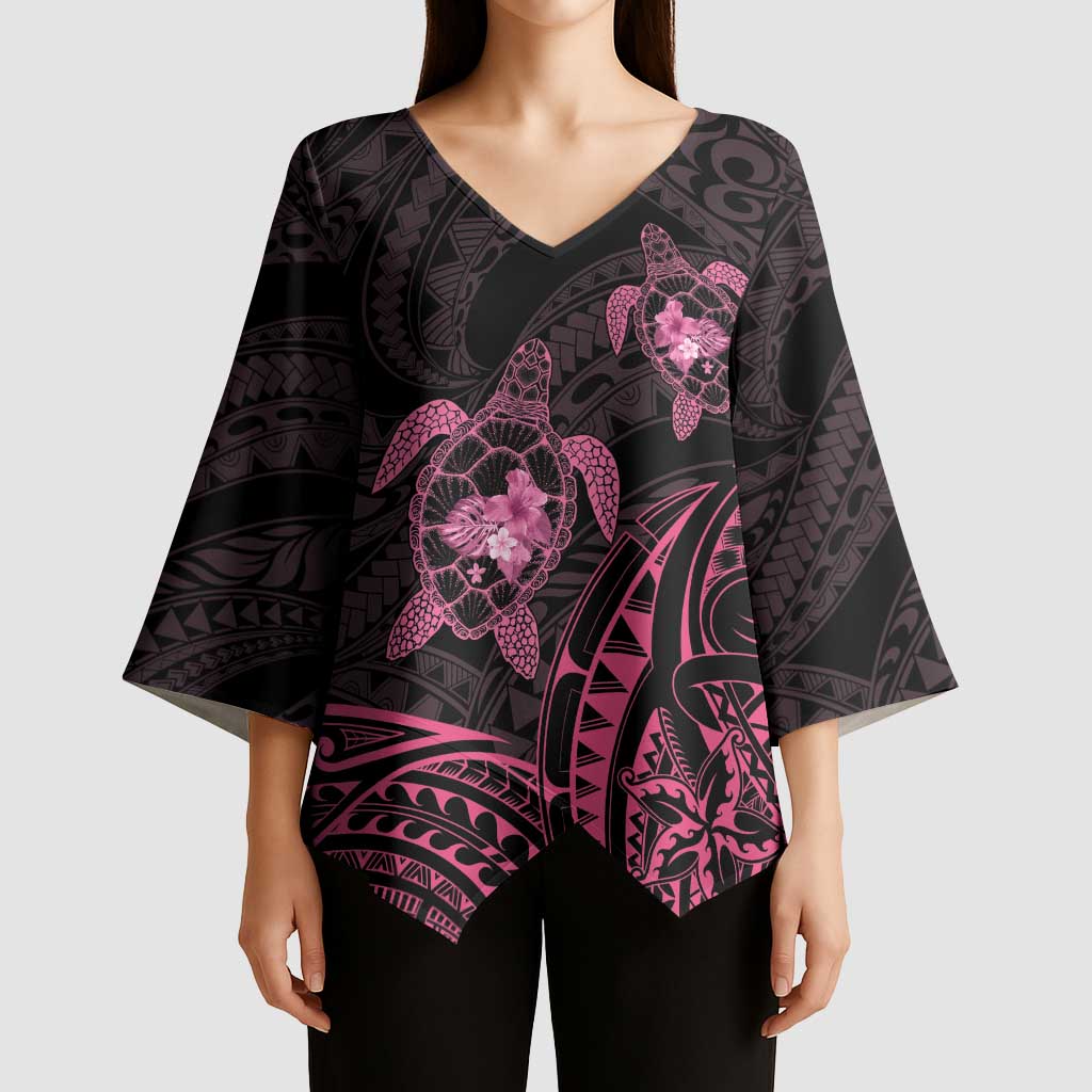 Pink Black Polynesia Floral Sea Turtle Kimono Sleeve Blouse - Polynesian Pride