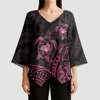 Pink Black Polynesia Floral Sea Turtle Kimono Sleeve Blouse - Polynesian Pride