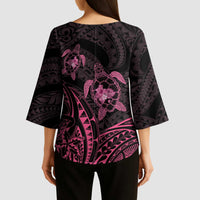 Pink Black Polynesia Floral Sea Turtle Kimono Sleeve Blouse - Polynesian Pride