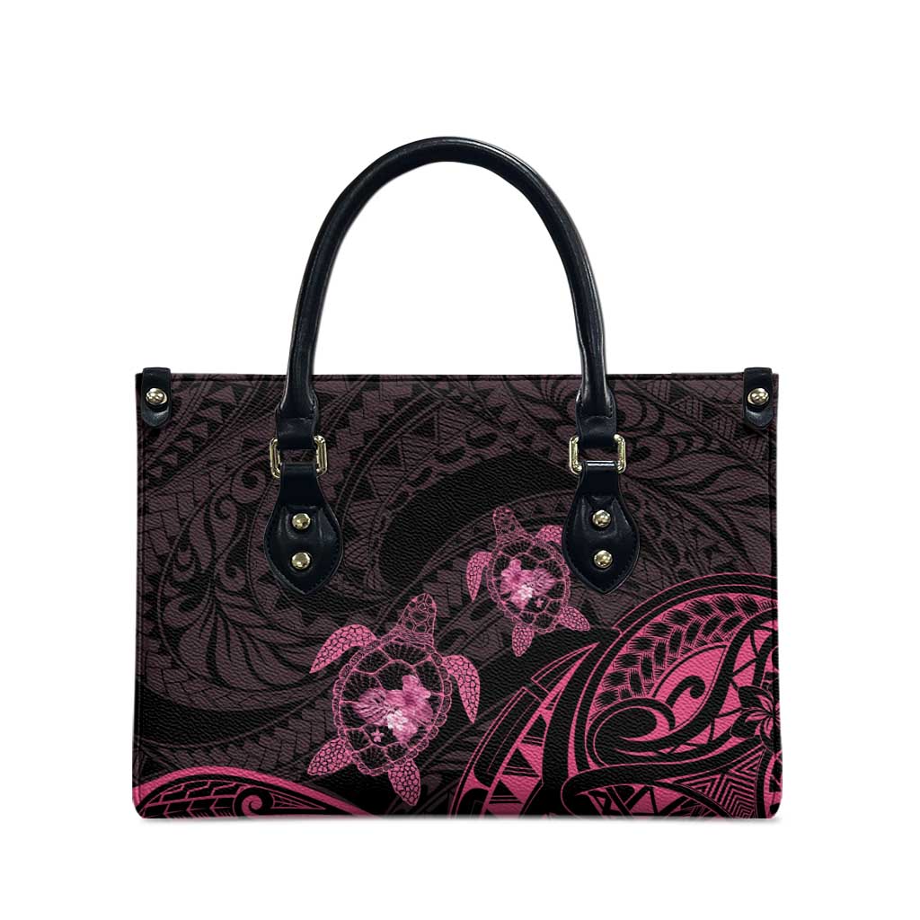 Pink Black Polynesia Floral Sea Turtle Leather Bag LT14 - Polynesian Pride