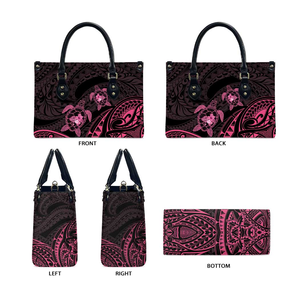 Pink Black Polynesia Floral Sea Turtle Leather Bag LT14 - Polynesian Pride