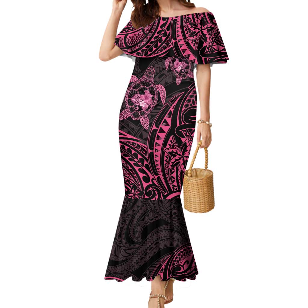 Pink Black Polynesia Floral Sea Turtle Mermaid Dress LT14 Women Black - Polynesian Pride