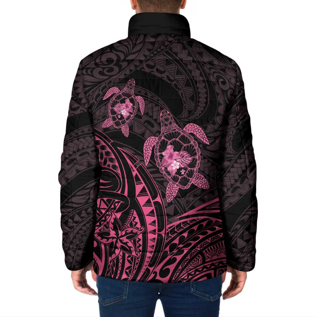Pink Black Polynesia Floral Sea Turtle Padded Jacket LT14 - Polynesian Pride