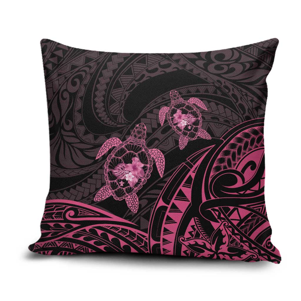 Pink Black Polynesia Floral Sea Turtle Pillow Cover - Polynesian Pride