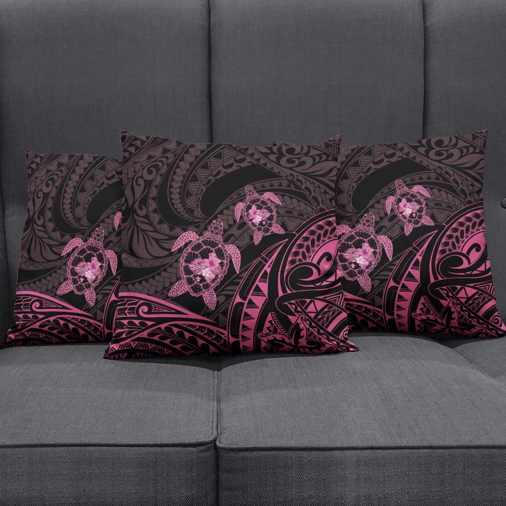 Pink Black Polynesia Floral Sea Turtle Pillow Cover - Polynesian Pride