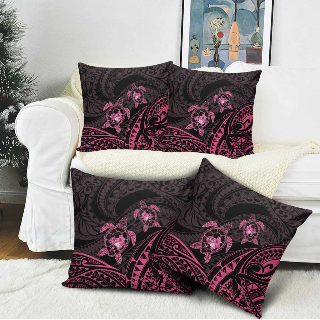 Pink Black Polynesia Floral Sea Turtle Pillow Cover - Polynesian Pride