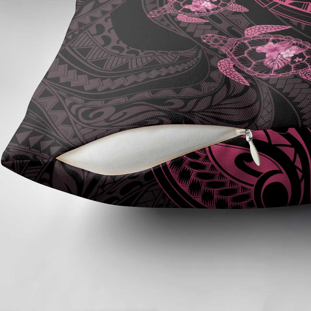 Pink Black Polynesia Floral Sea Turtle Pillow Cover - Polynesian Pride