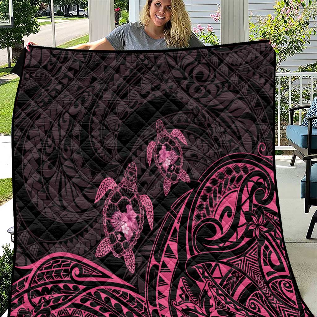 Pink Black Polynesia Floral Sea Turtle Quilt LT14 Black - Polynesian Pride