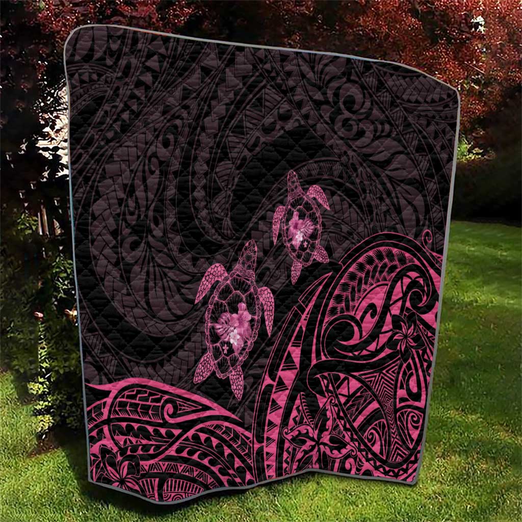 Pink Black Polynesia Floral Sea Turtle Quilt - Polynesian Pride