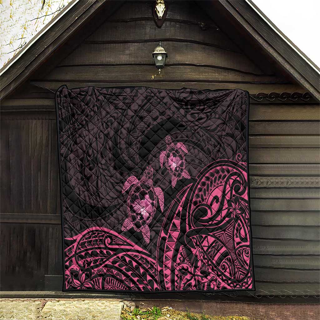 Pink Black Polynesia Floral Sea Turtle Quilt - Polynesian Pride