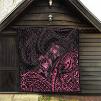 Pink Black Polynesia Floral Sea Turtle Quilt - Polynesian Pride