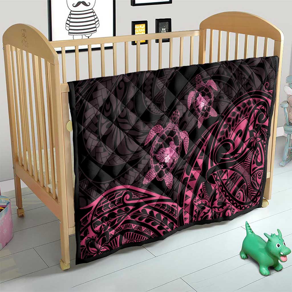Pink Black Polynesia Floral Sea Turtle Quilt - Polynesian Pride