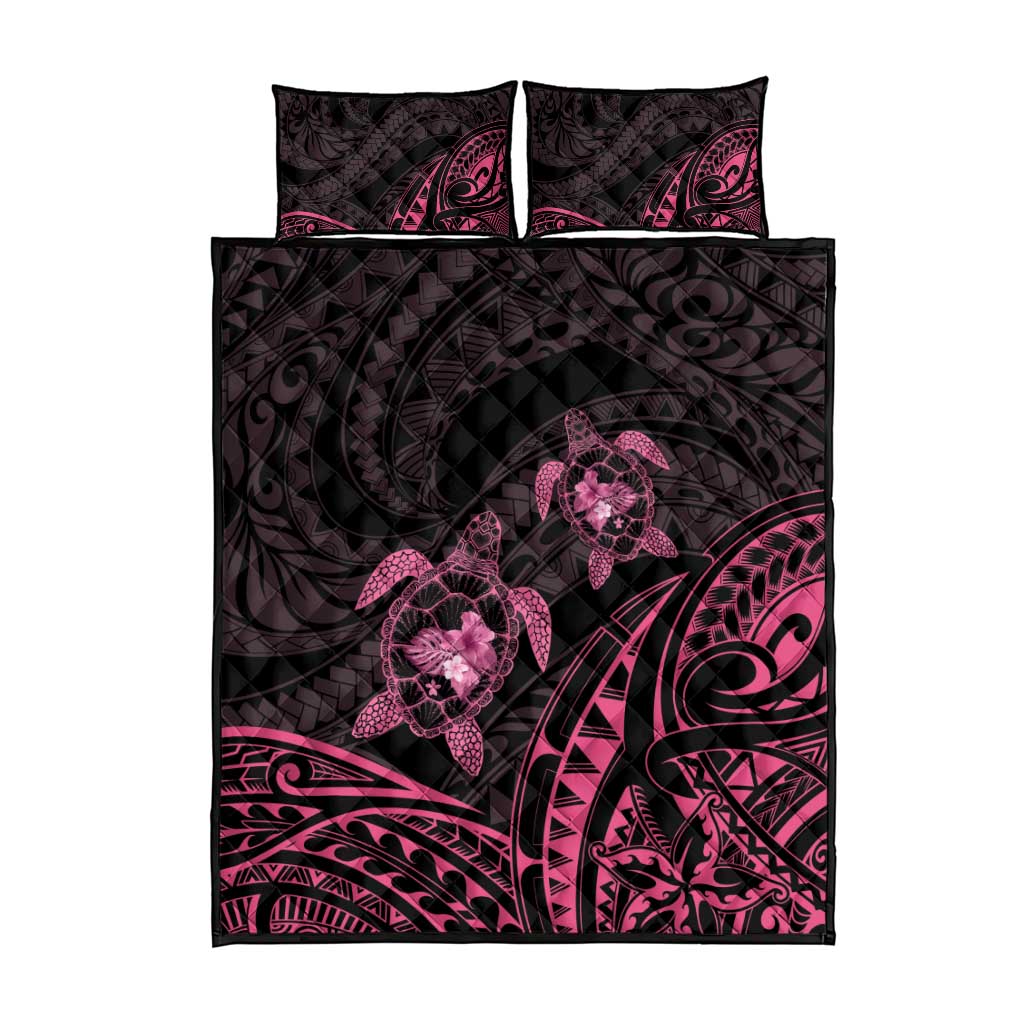Pink Black Polynesia Floral Sea Turtle Quilt Bed Set LT14 - Polynesian Pride