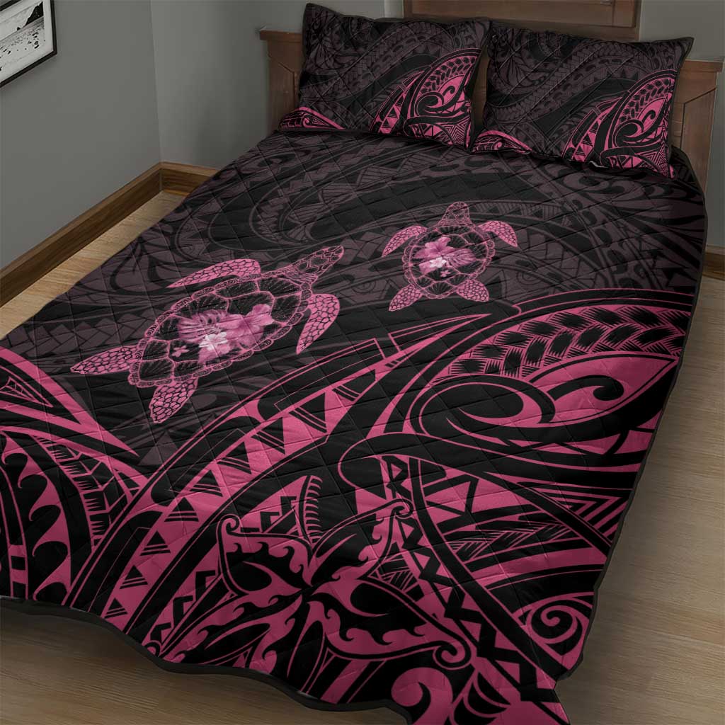 Pink Black Polynesia Floral Sea Turtle Quilt Bed Set LT14 - Polynesian Pride