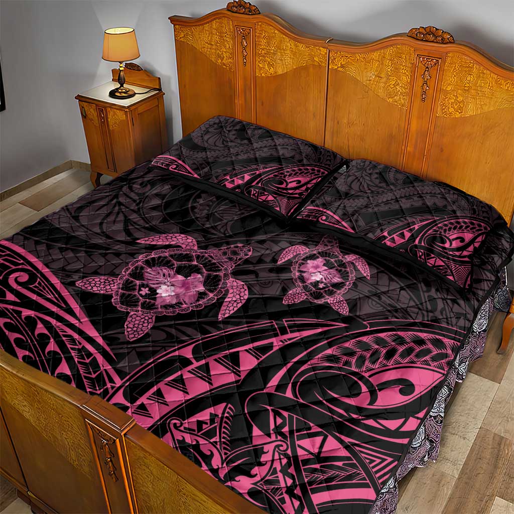Pink Black Polynesia Floral Sea Turtle Quilt Bed Set LT14 - Polynesian Pride