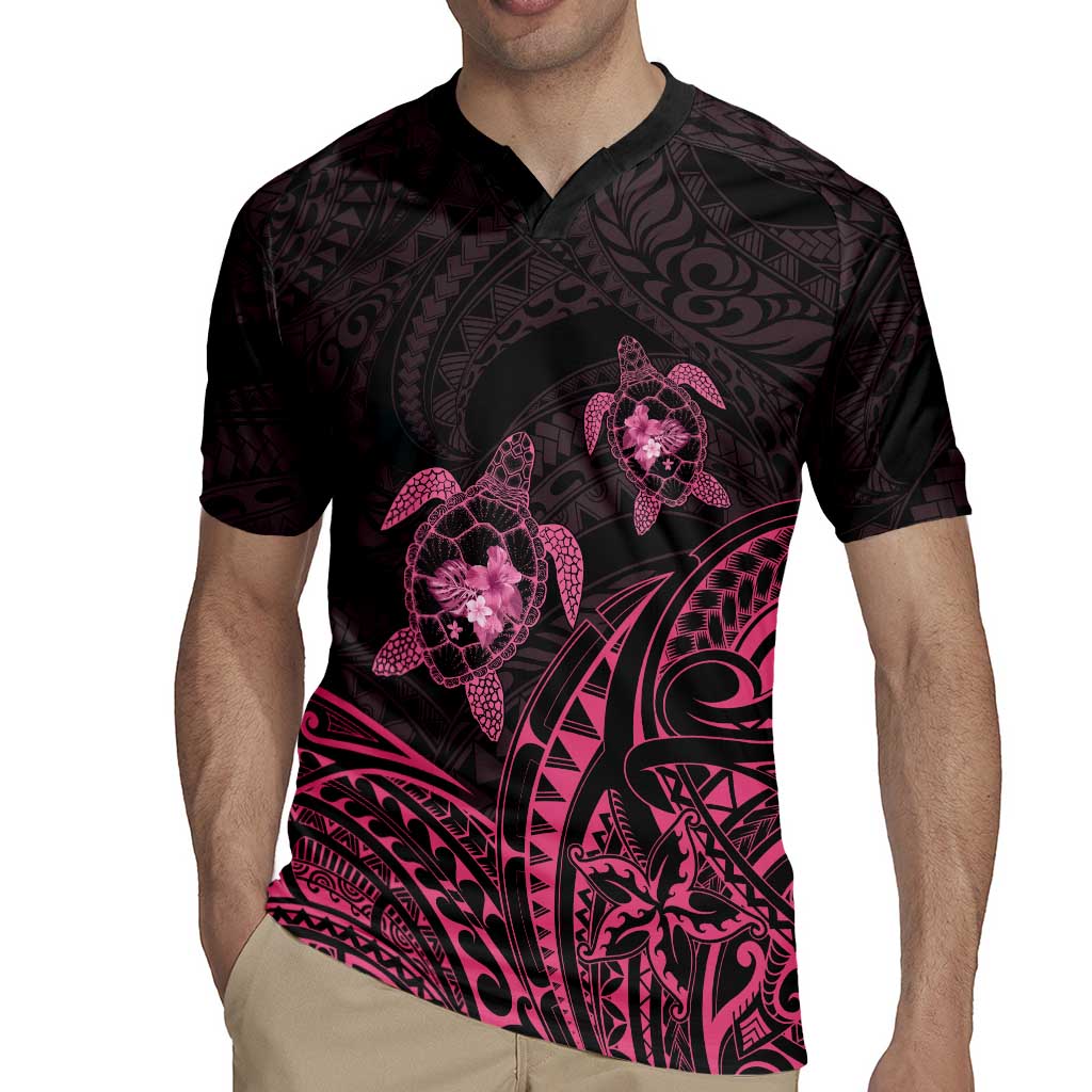 Pink Black Polynesia Floral Sea Turtle Rugby Jersey LT14 - Polynesian Pride