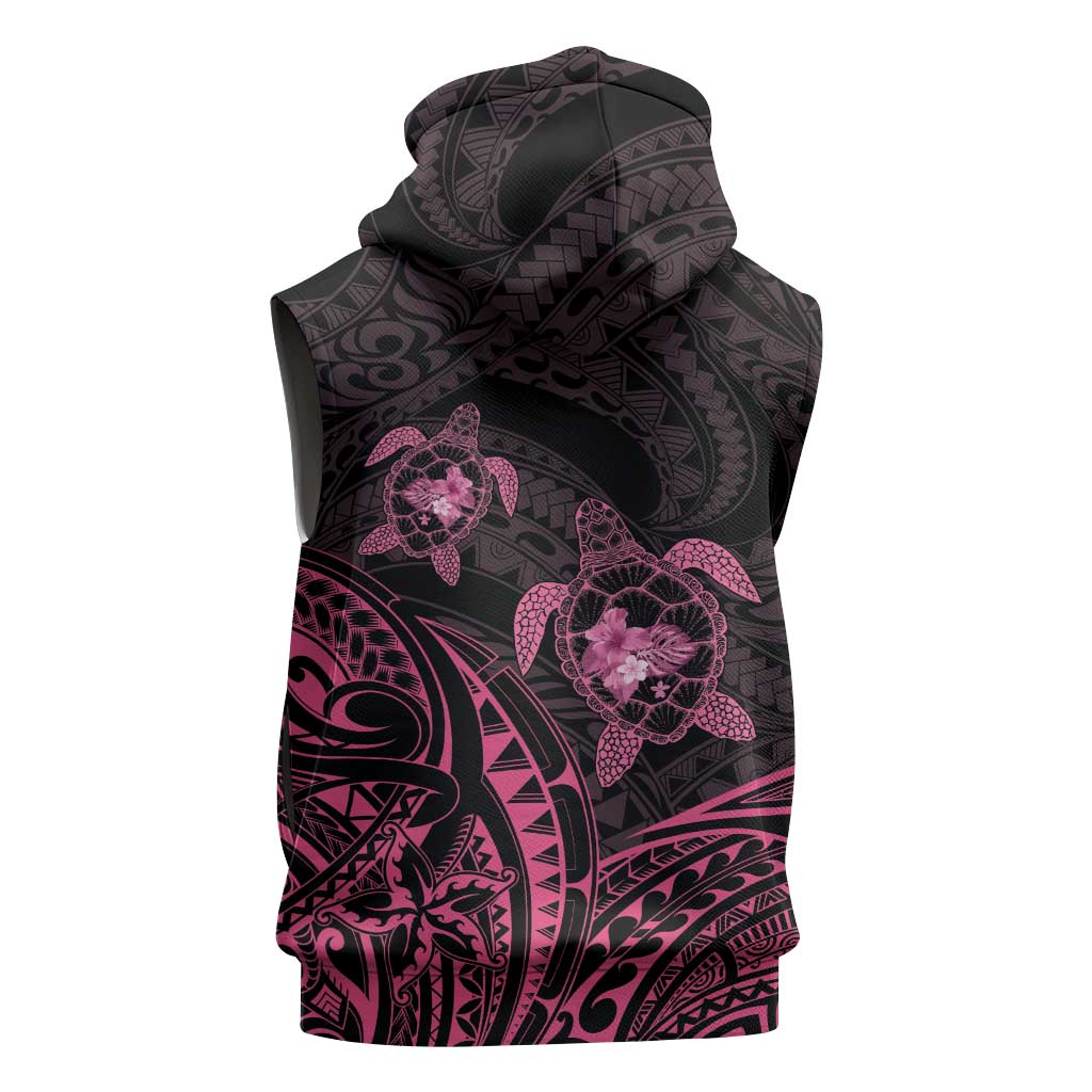 Pink Black Polynesia Floral Sea Turtle Sleeveless Hoodie LT14 - Polynesian Pride