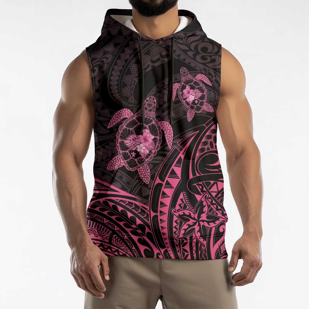 Pink Black Polynesia Floral Sea Turtle Sleeveless Hoodie LT14 - Polynesian Pride