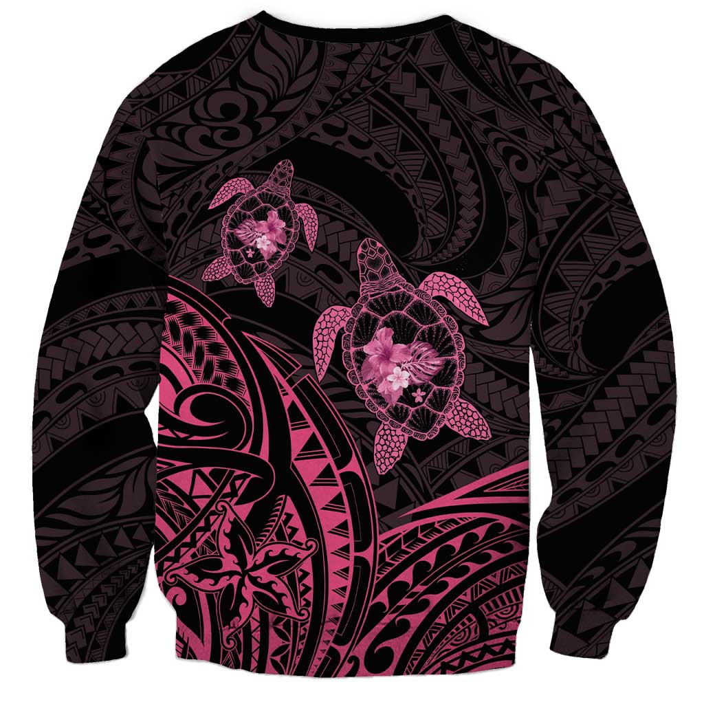 Pink Black Polynesia Floral Sea Turtle Sweatshirt LT14 - Polynesian Pride