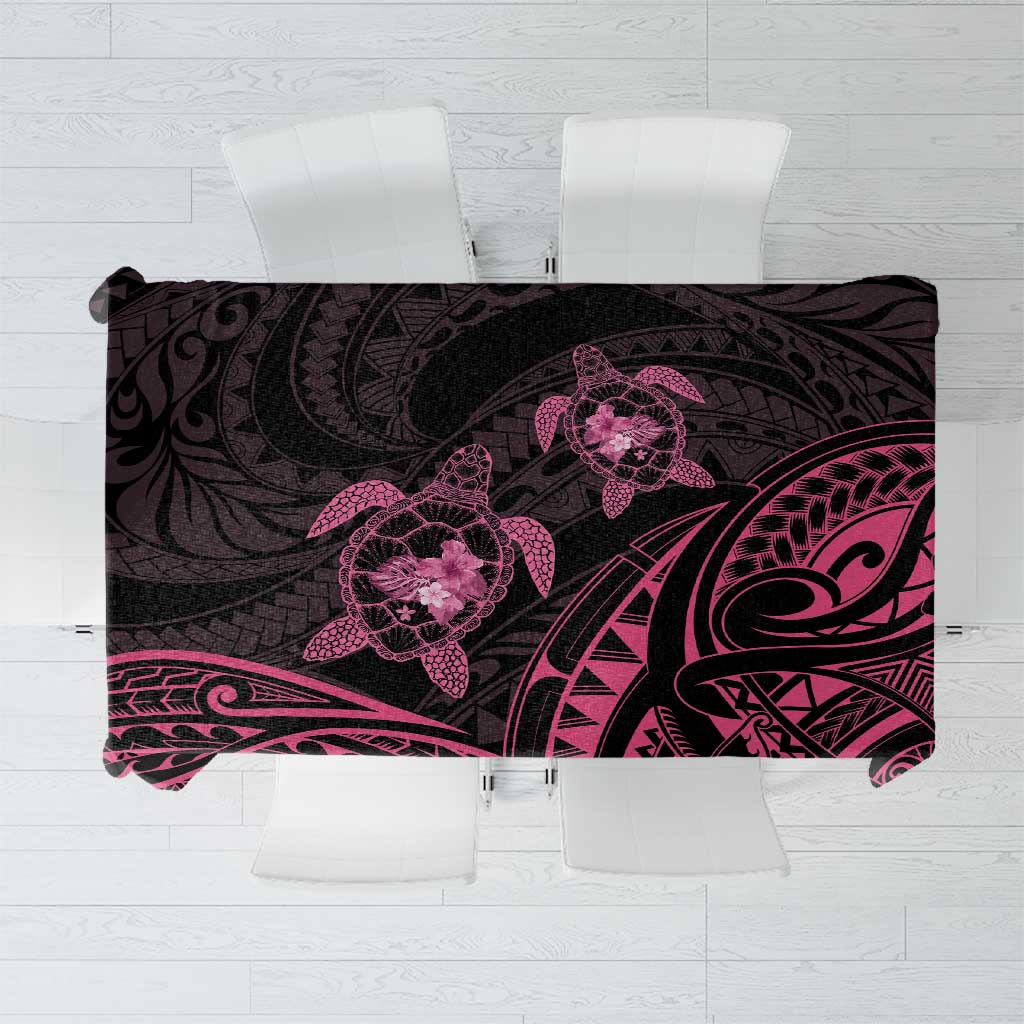 Pink Black Polynesia Floral Sea Turtle Tablecloth - Polynesian Pride