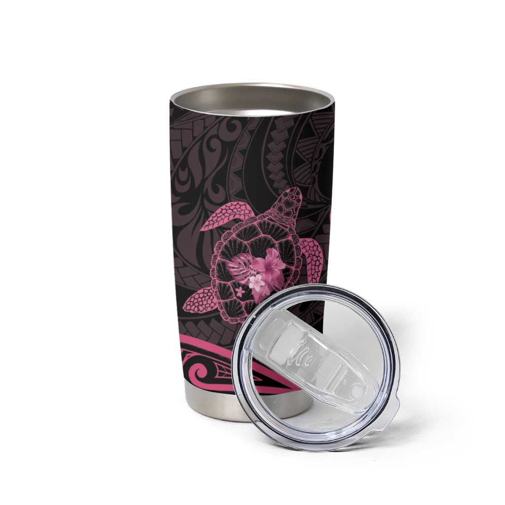 Pink Black Polynesia Floral Sea Turtle Tumbler Cup LT14 - Polynesian Pride