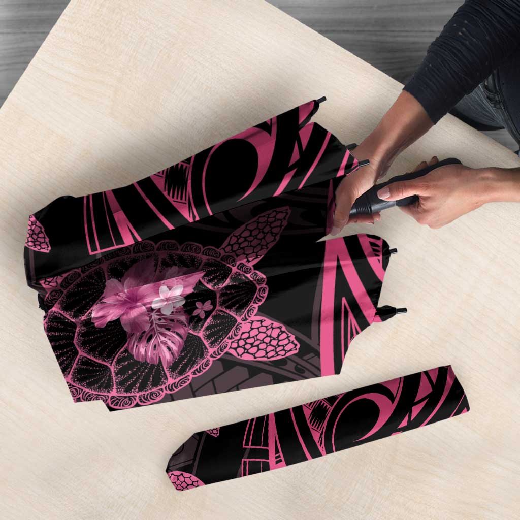 Pink Black Polynesia Floral Sea Turtle Umbrella LT14 - Polynesian Pride