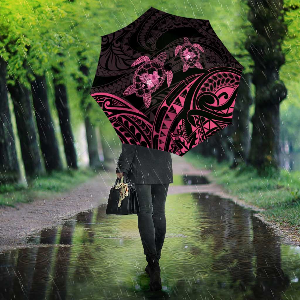Pink Black Polynesia Floral Sea Turtle Umbrella LT14 - Polynesian Pride