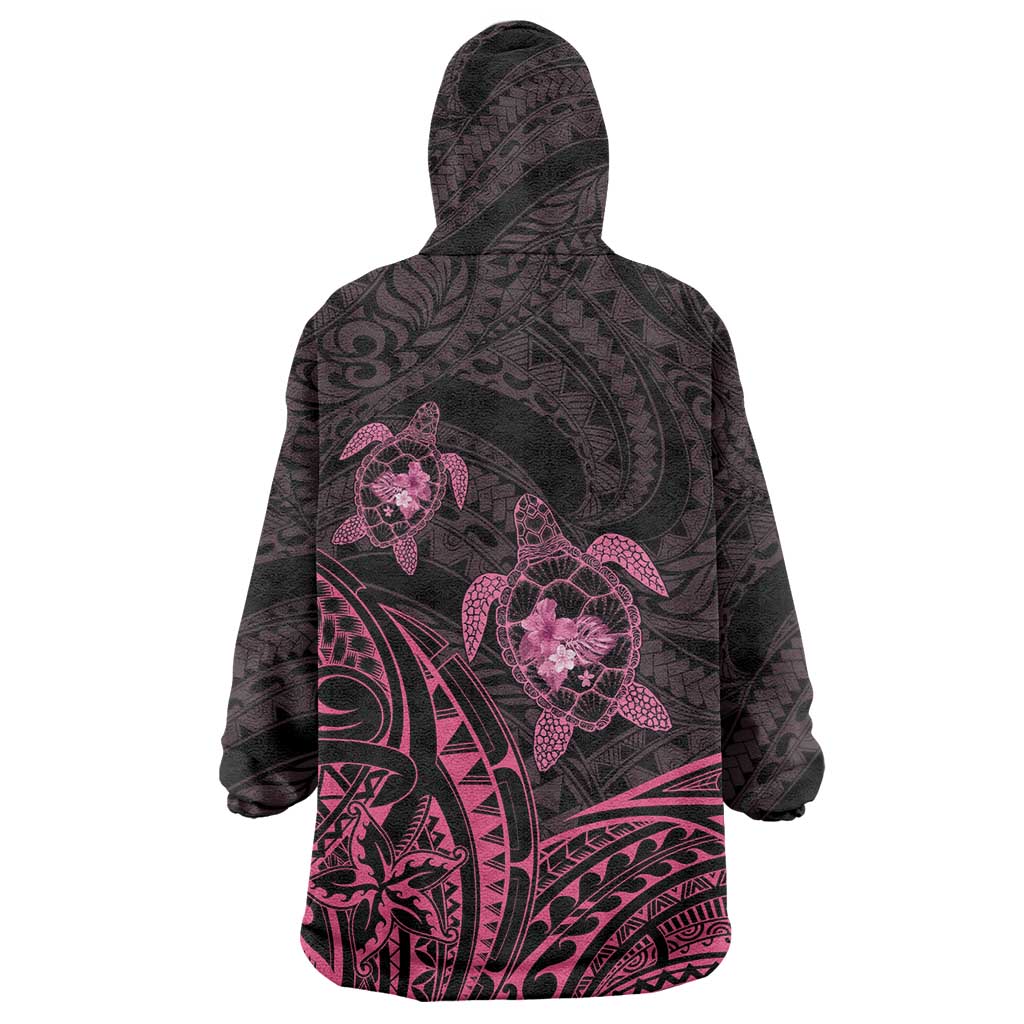 Pink Black Polynesia Floral Sea Turtle Wearable Blanket Hoodie - Polynesian Pride