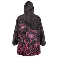 Pink Black Polynesia Floral Sea Turtle Wearable Blanket Hoodie - Polynesian Pride