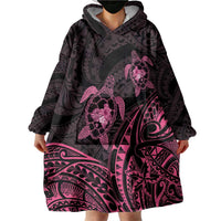 Pink Black Polynesia Floral Sea Turtle Wearable Blanket Hoodie - Polynesian Pride