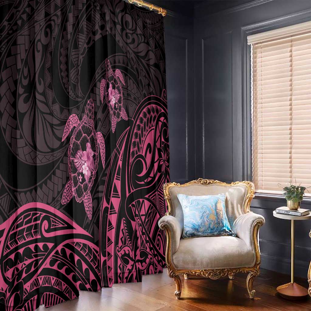 Pink Black Polynesia Floral Sea Turtle Window Curtain LT14 - Polynesian Pride