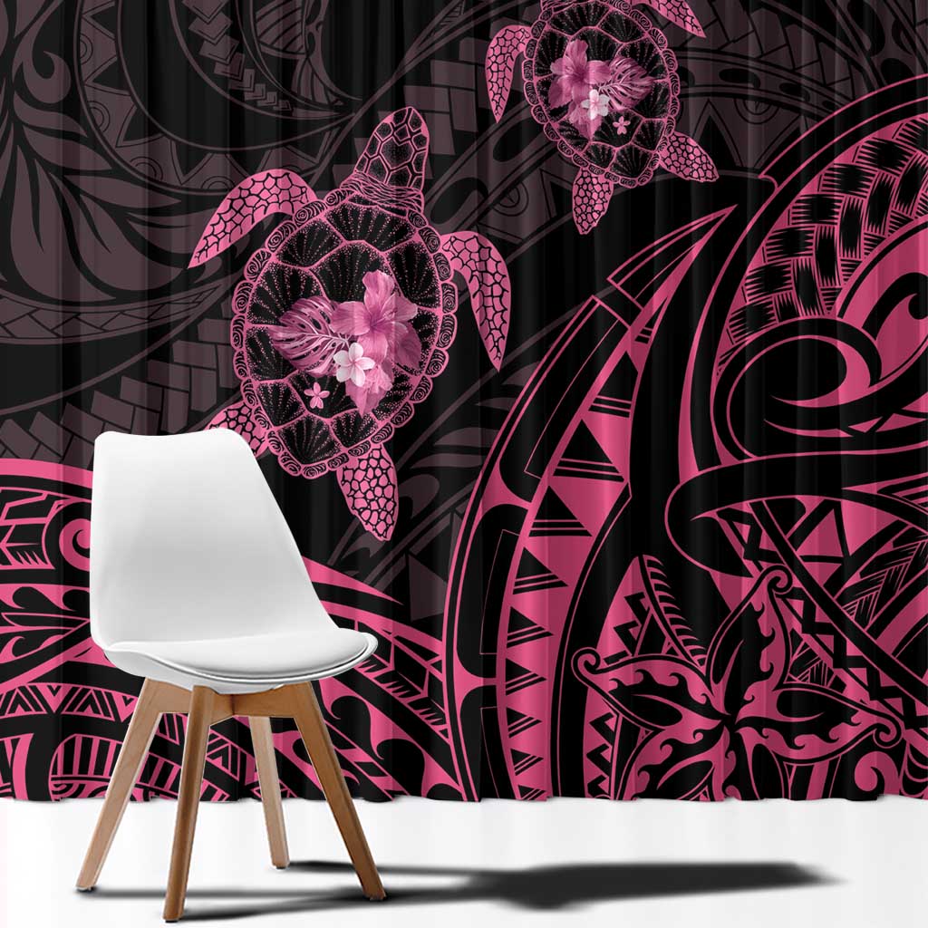 Pink Black Polynesia Floral Sea Turtle Window Curtain LT14 - Polynesian Pride