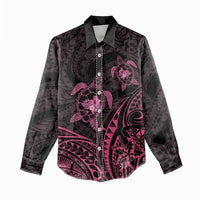Pink Black Polynesia Floral Sea Turtle Women Casual Shirt - Polynesian Pride